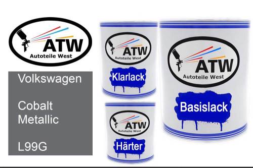 Volkswagen, Cobalt Metallic, L99G: 1L Lackdose + 1L Klarlack + 500ml Härter - Set, von ATW Autoteile West.